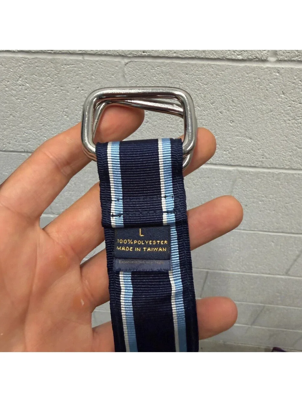 Brooks Brothers Ribbon Belt Mens L Blue White Navy Repp Stripe Grosgrain Casual